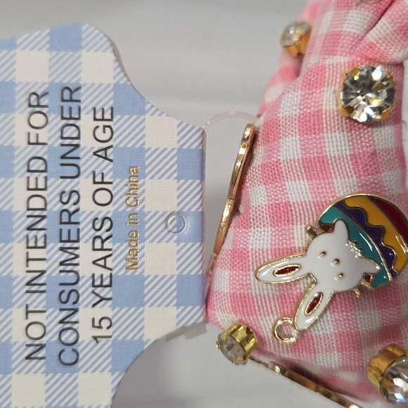 🐇🔹️Piper K 🔹️Pink Gingham  Bunny Carrots  Accent Easter Egg Headband - Picture 7 of 7